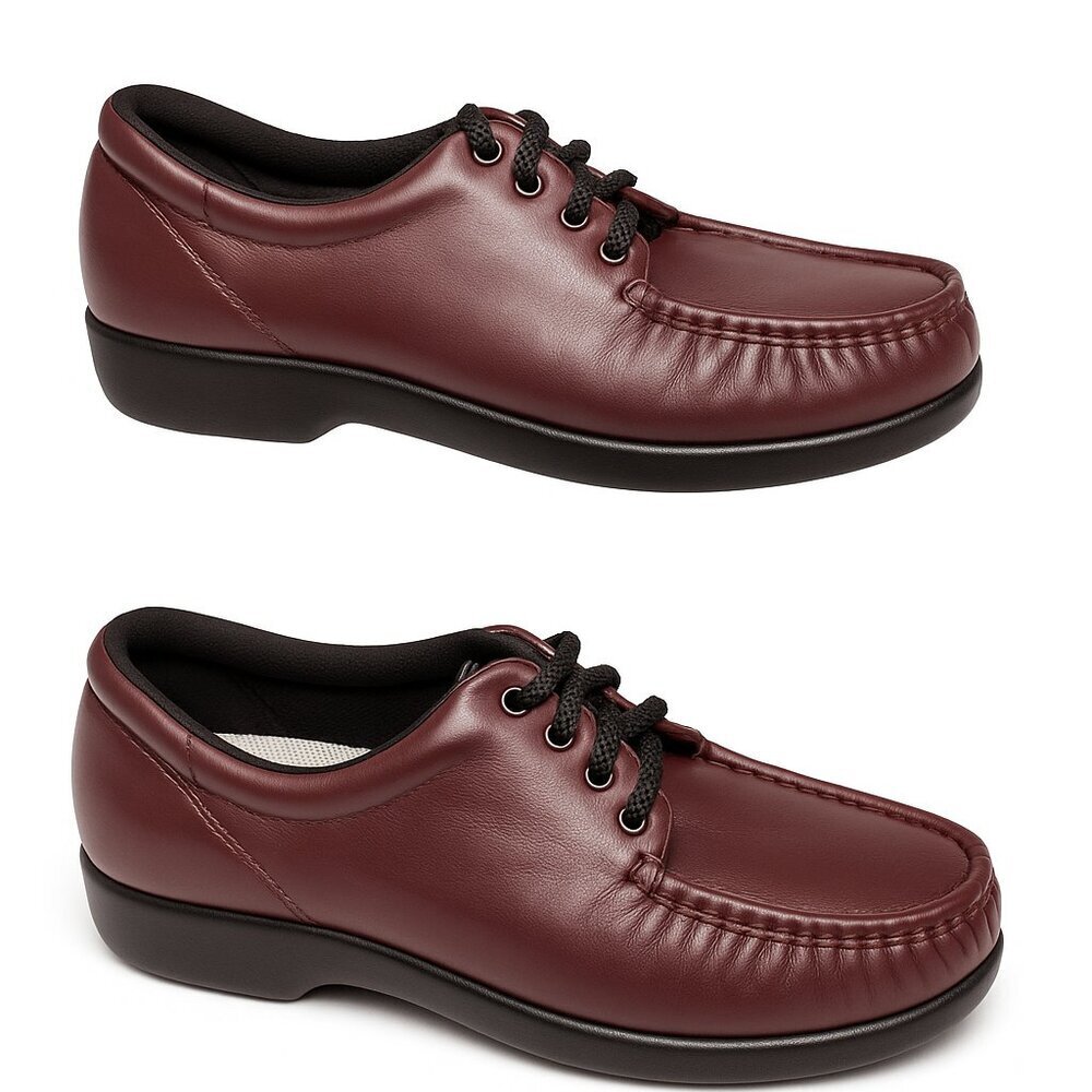 SAS Tripad Comfort Burgundy Leather Lace-Up Moccasins Size 8 • Soft-Walk Support